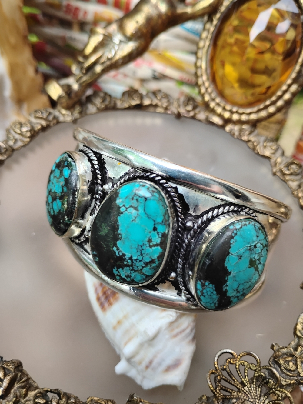 Turquoise Triple-Stone Cuff Bracelet - Turquoise